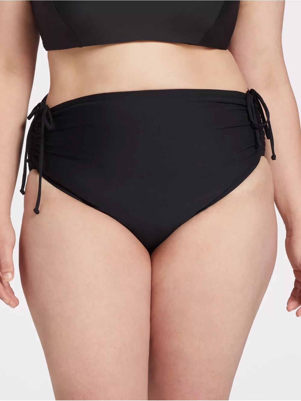 Plus Size Black Adjustable Ruched Bikini Bottoms